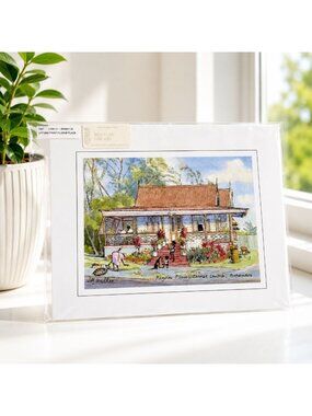 Jill Walker Print Pilgrim Place Barbados Mini Art Matted 8" x 10" Caribbean Scen